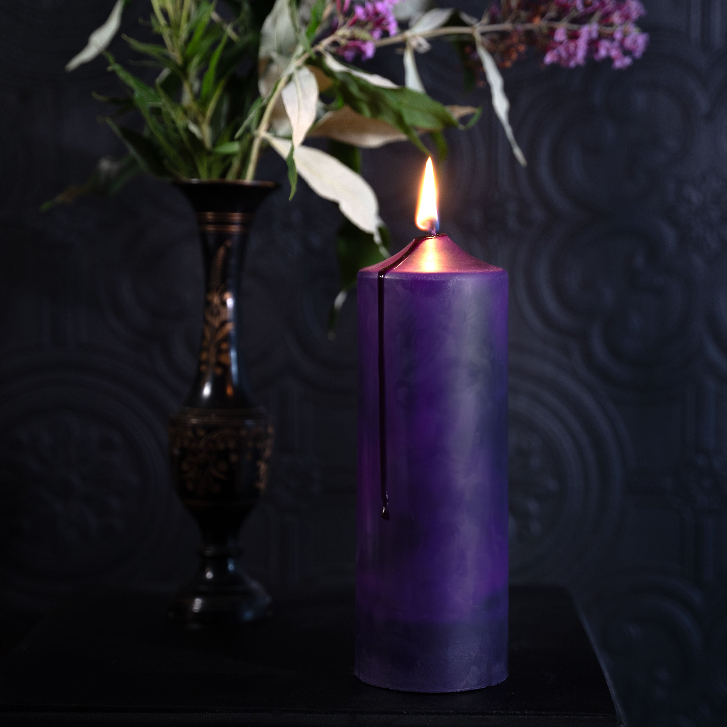 gothic pillar candle deep purple the blackened teeth