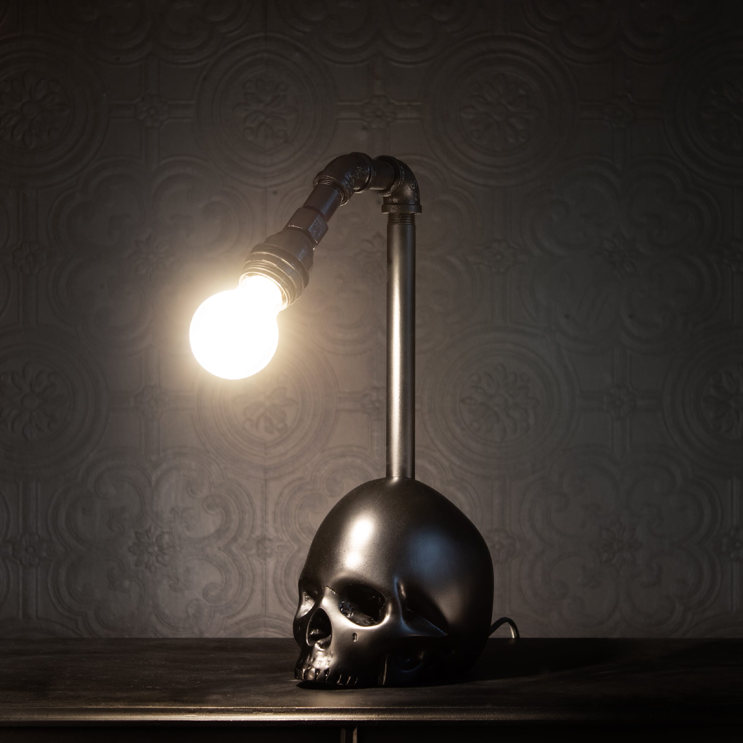 skull desk lamp - the blackened teeth - gothic home decor