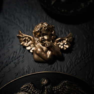 small golden cherub wall plaque - gothic home decor - the blackened teeth