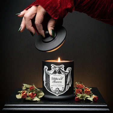 withered flowers limited edition halloween candle by The Blackened Teeth Ltd gothic home decor