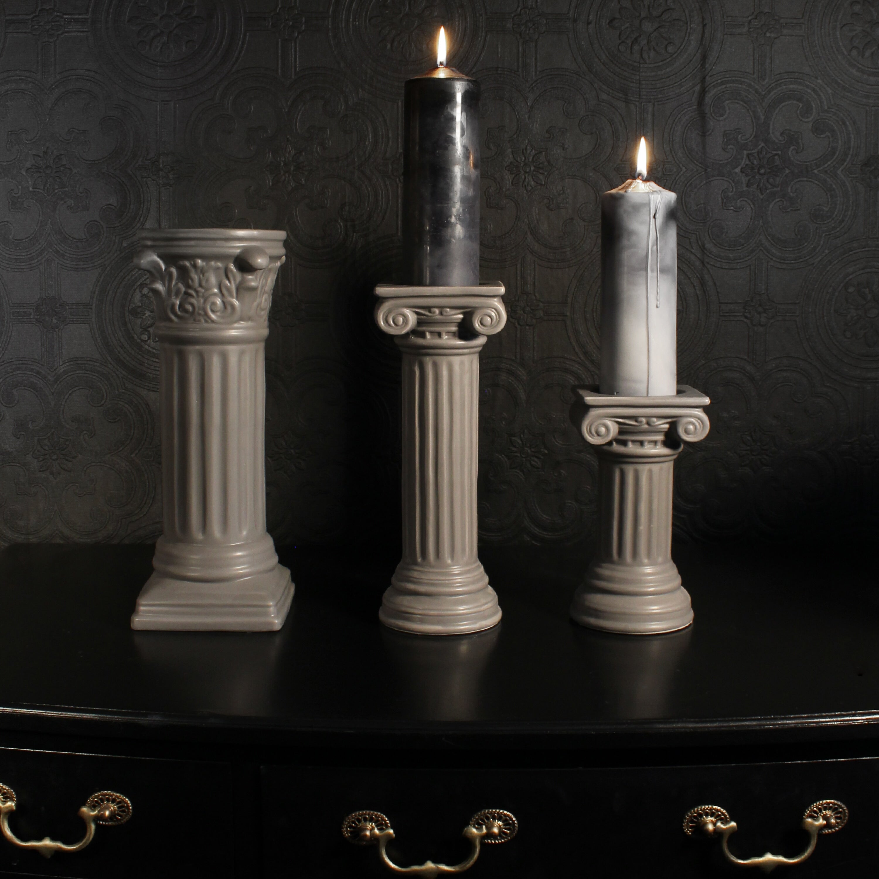 Column Candle Holder - Stone Grey - The Blackened Teeth