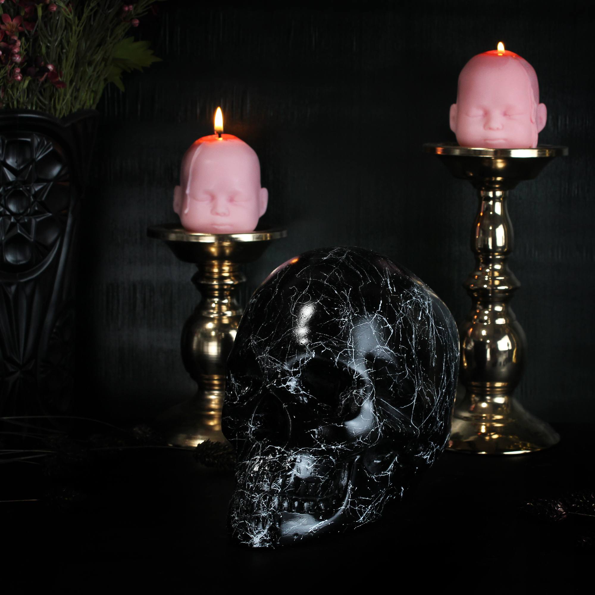 skull ornament decor human replica skull black white marble