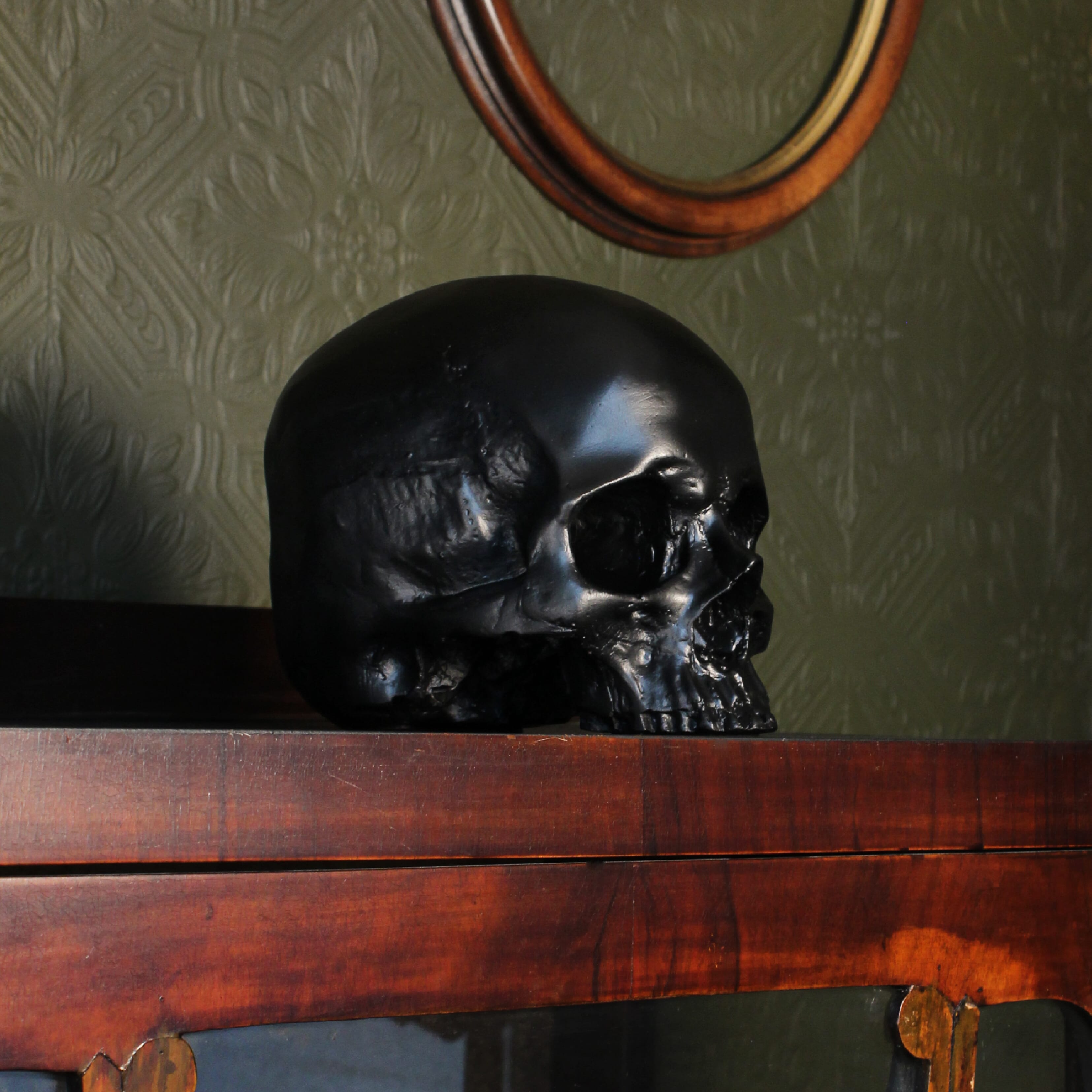 Human skull ornament - gothic decor - the blackened teeth
