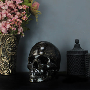 skull ornament replica black gold marble