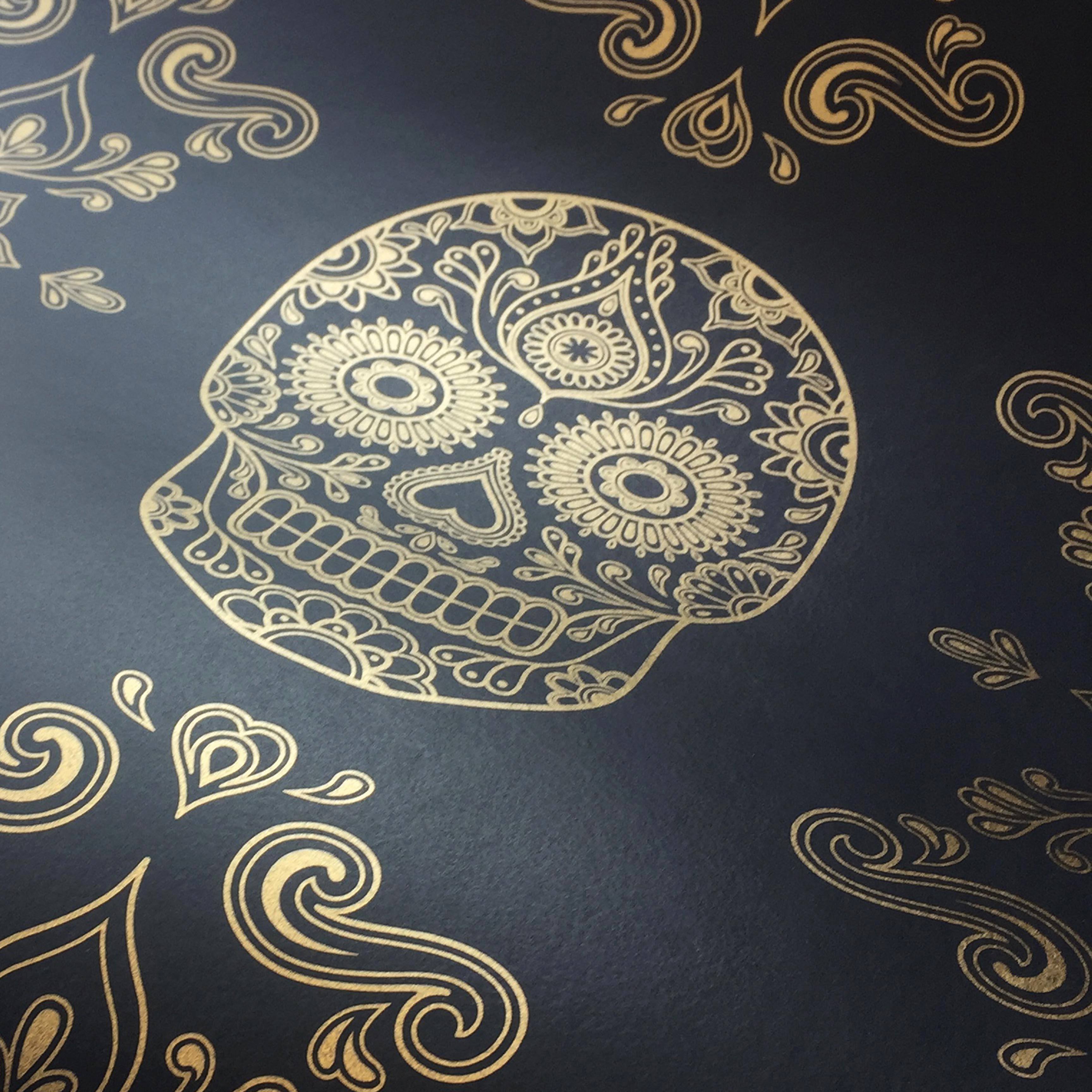The Sugar Skull Wallpaper - Black & Gold