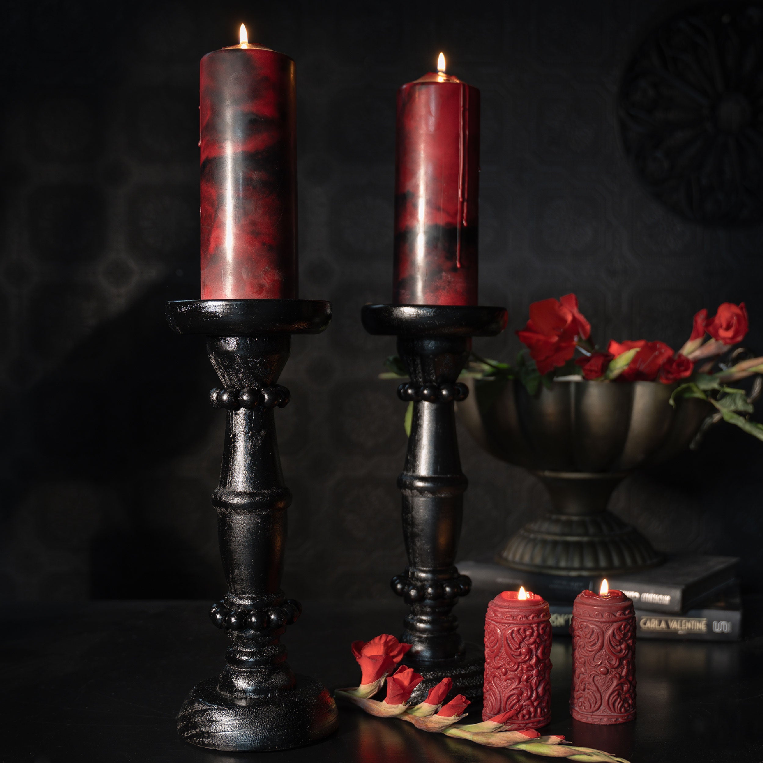 Pillar Candle Holder - Black Rustic Wood