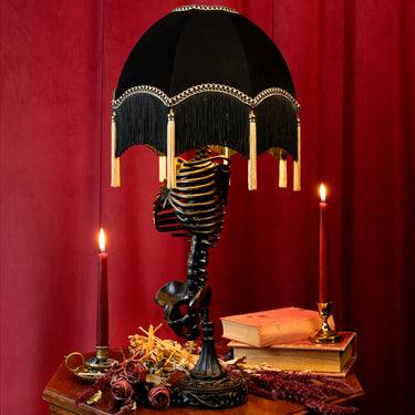 The Skeleton Table Lamp with Priscilla Shade by The Blackened Teeth Gothic Home Decor