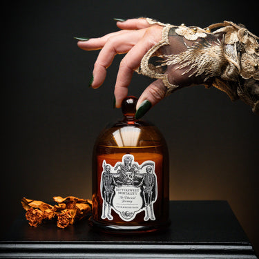 Bittersweet Mortality Amber close jar candle by The Blackened Teeth Ltd gothic home decor
