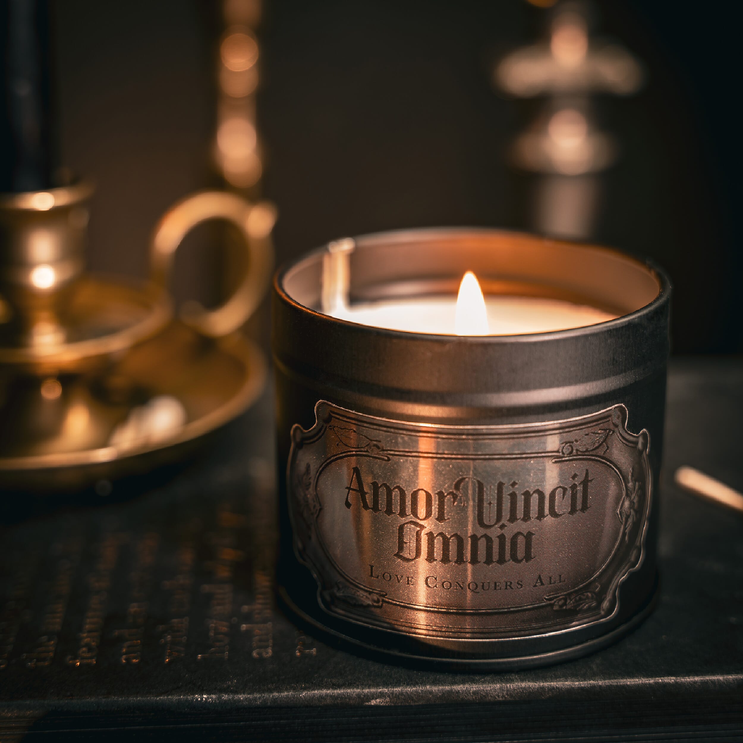 amor vincit omnia gothic candle tin the blackened teeth gothic candles