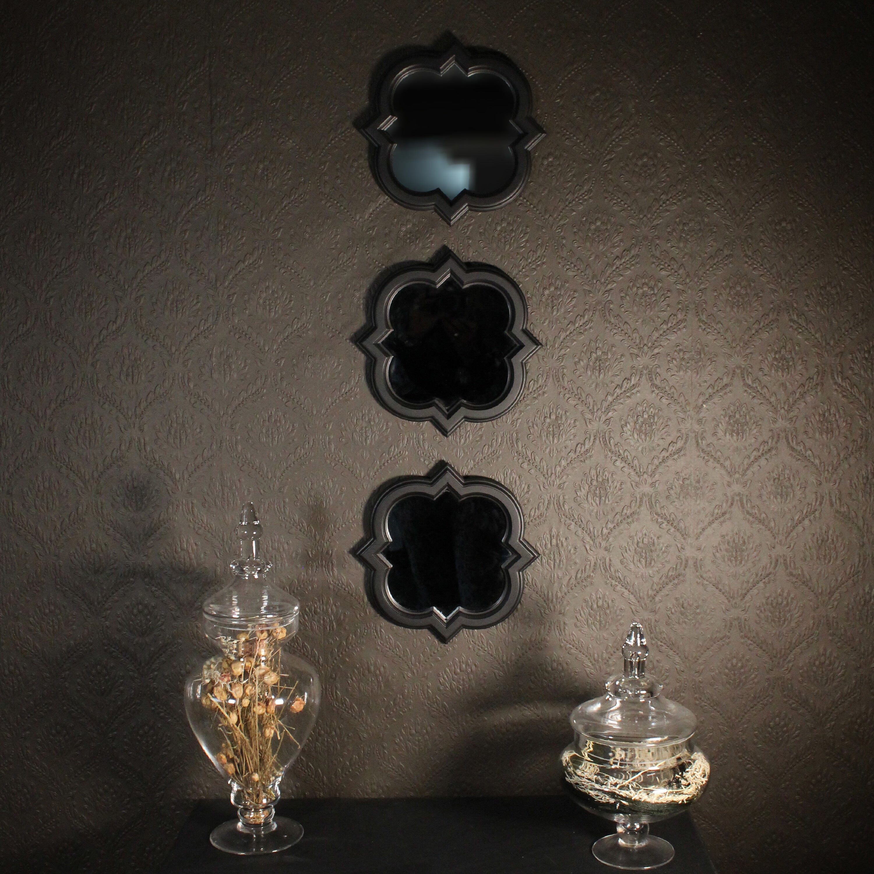 Black Gothic Window Mirror Set 