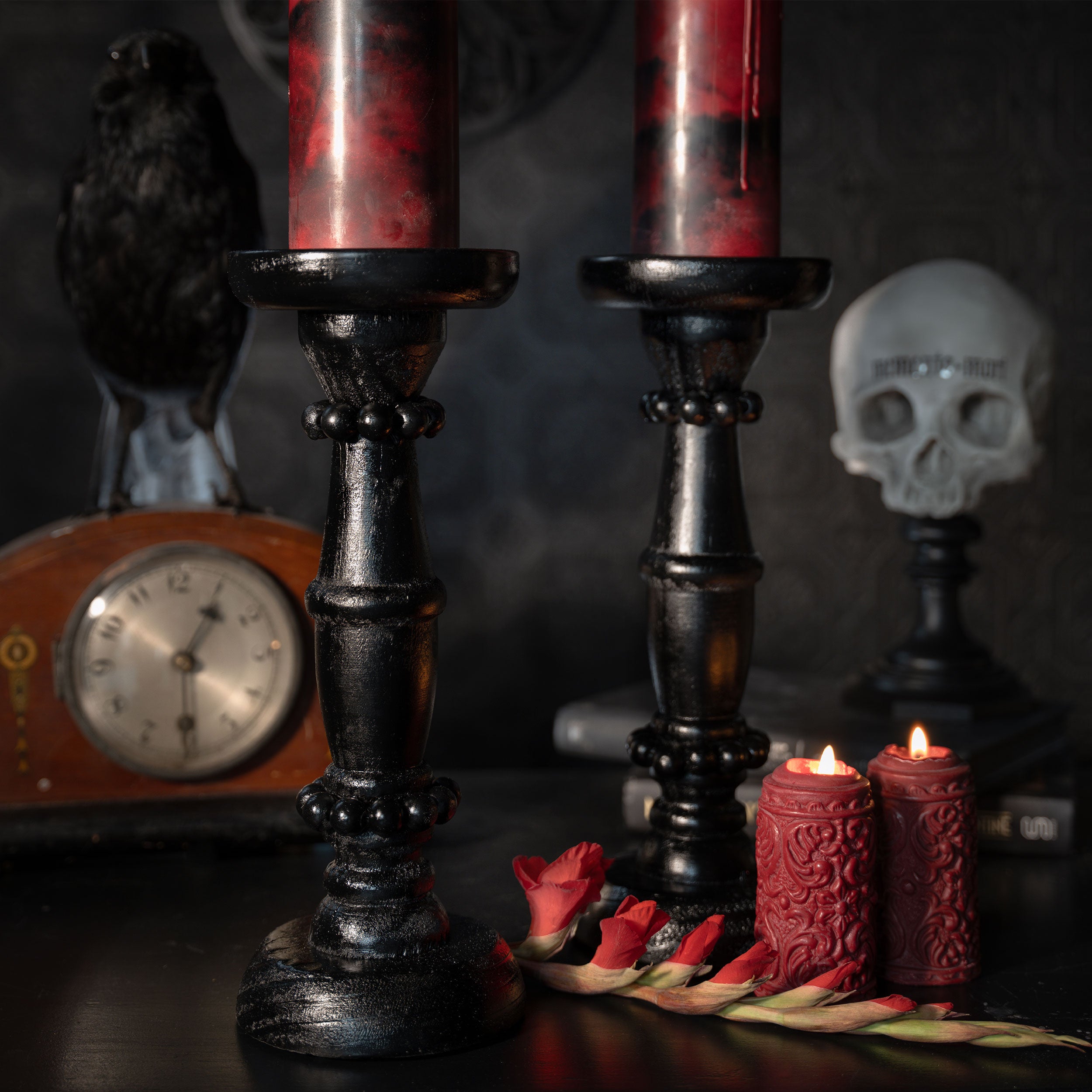 Pillar Candle Holder - Black Rustic Wood