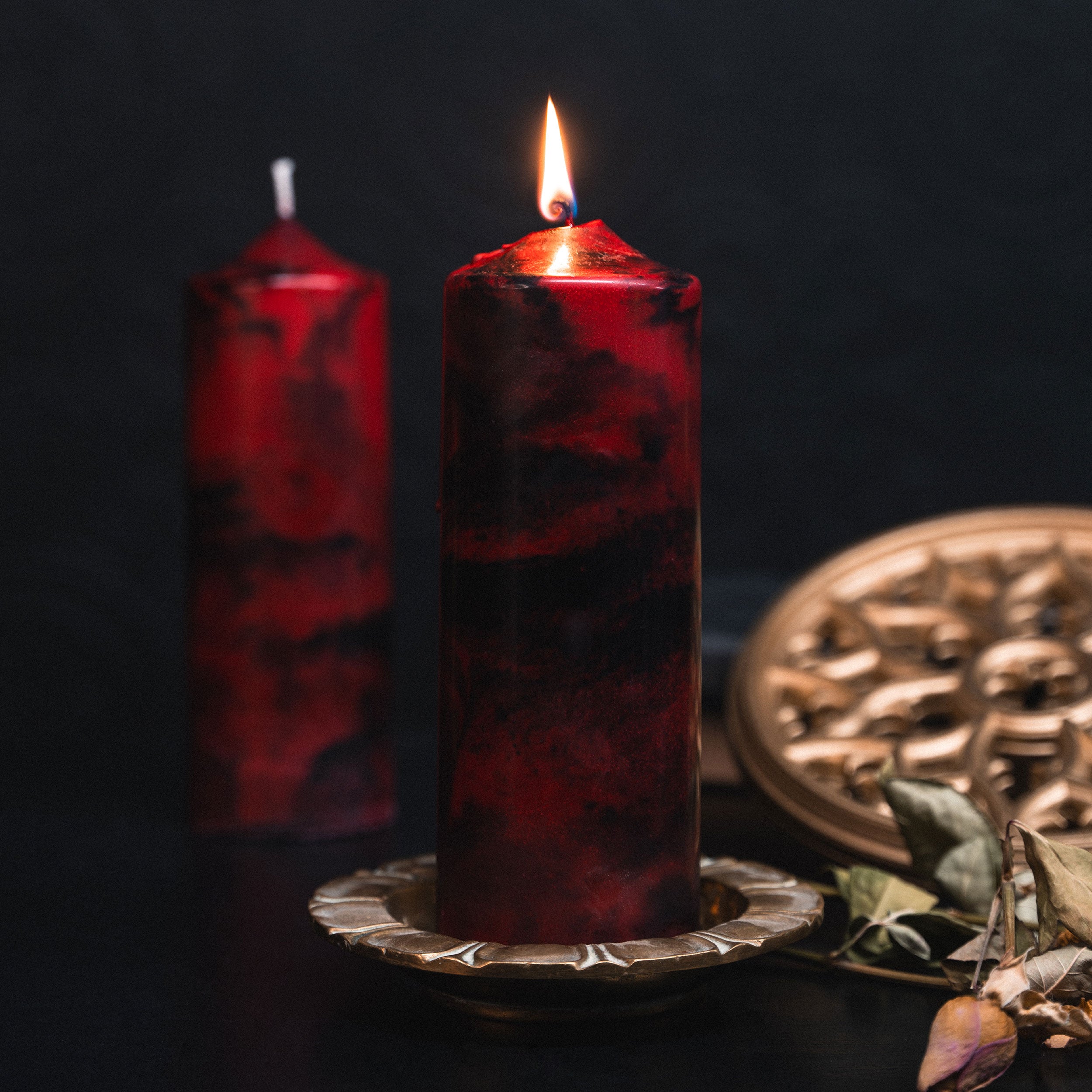 Gothic Pillar Candle - Blackened Crimson