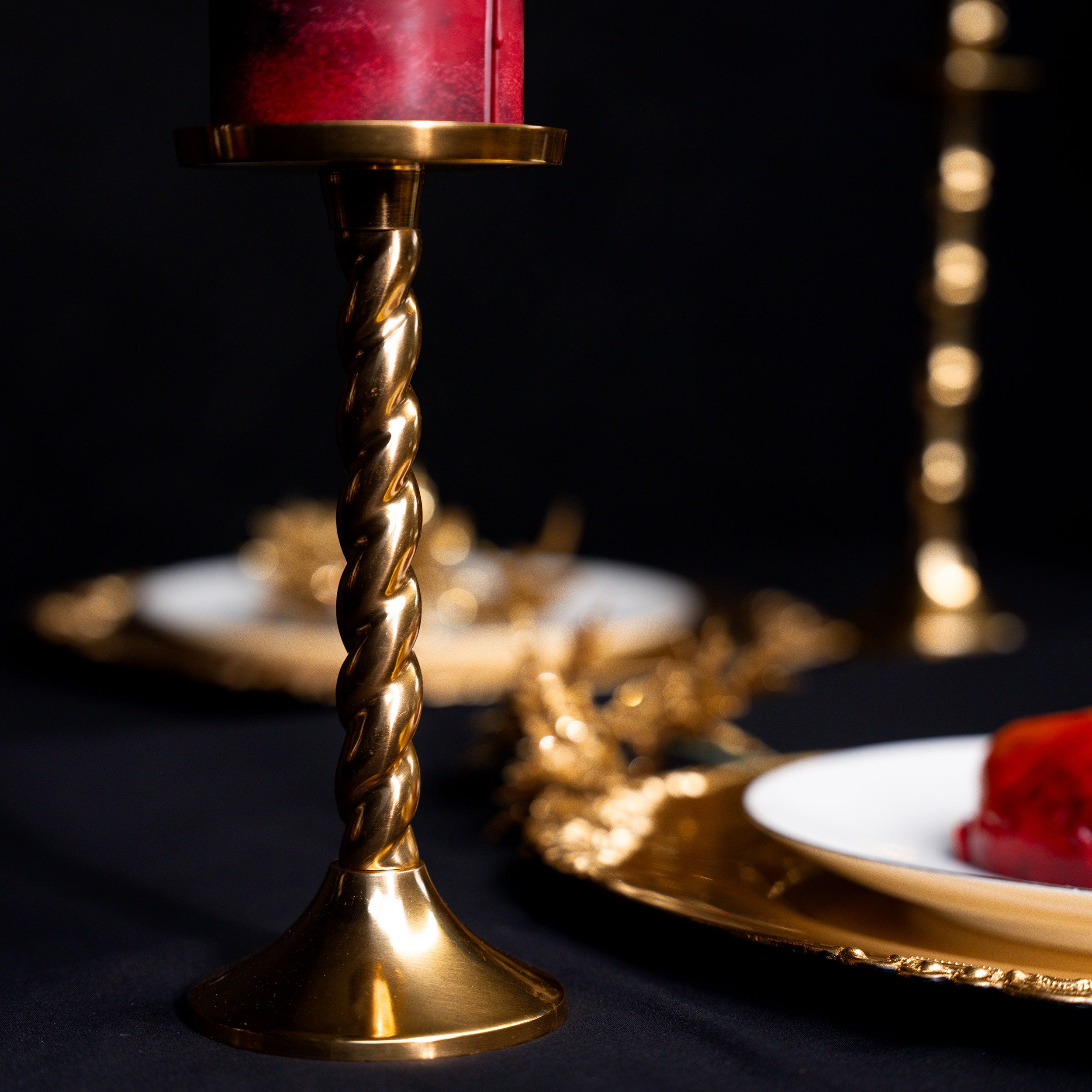 Twisted Gold Pillar Candle Holder