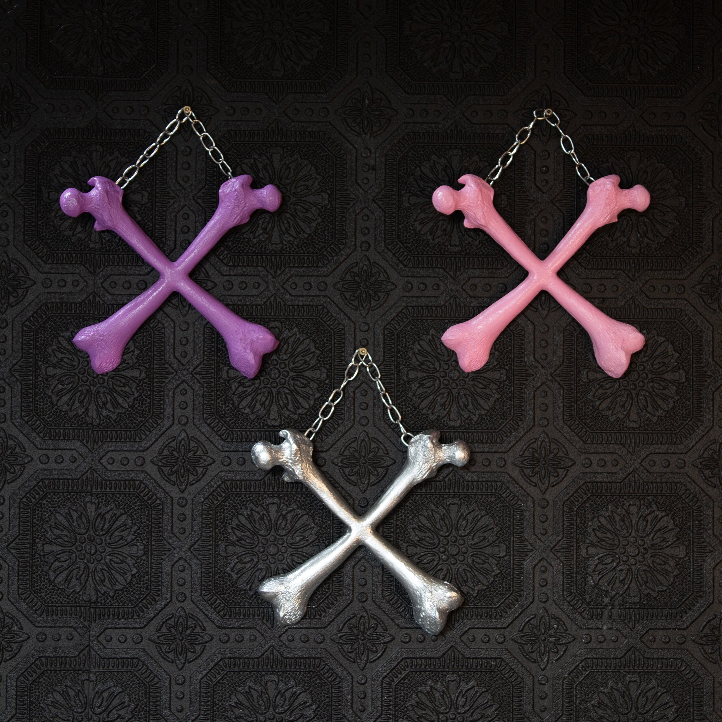 Crossbones Pink Bubblegum wall hanging by The Blackened Teeth  gothic home decor 