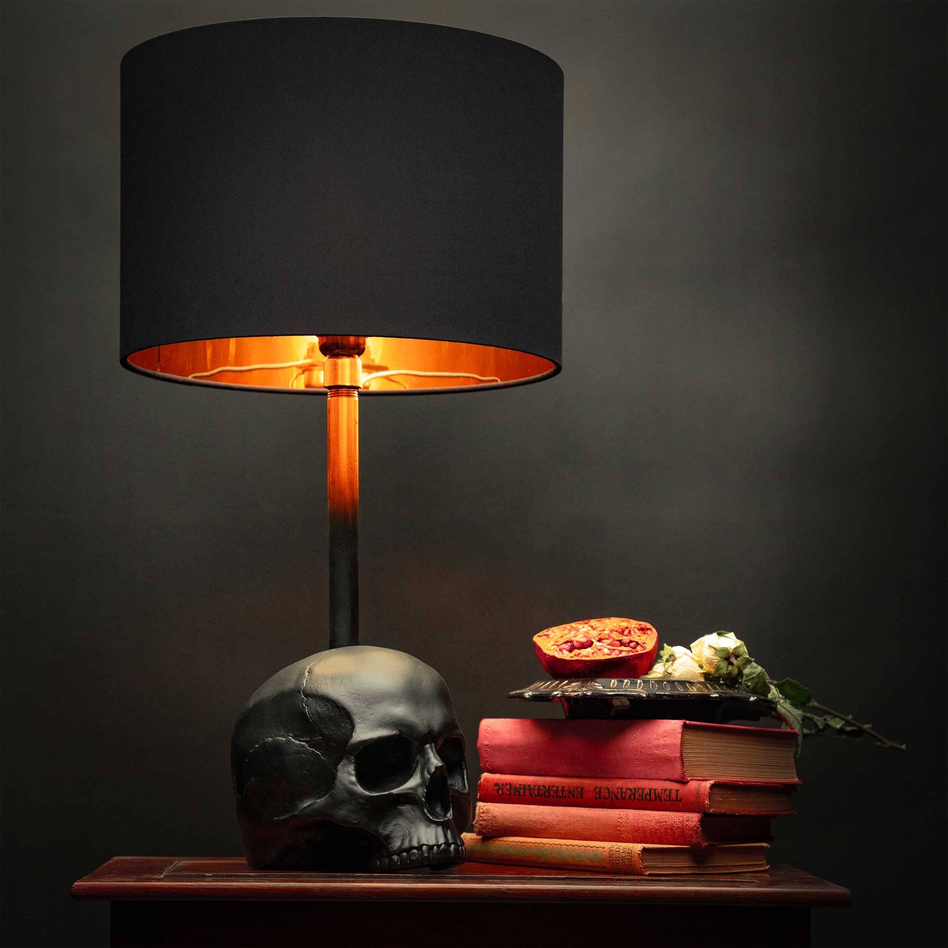 The Edison Skull Lamp Black Black Copper Inner UK