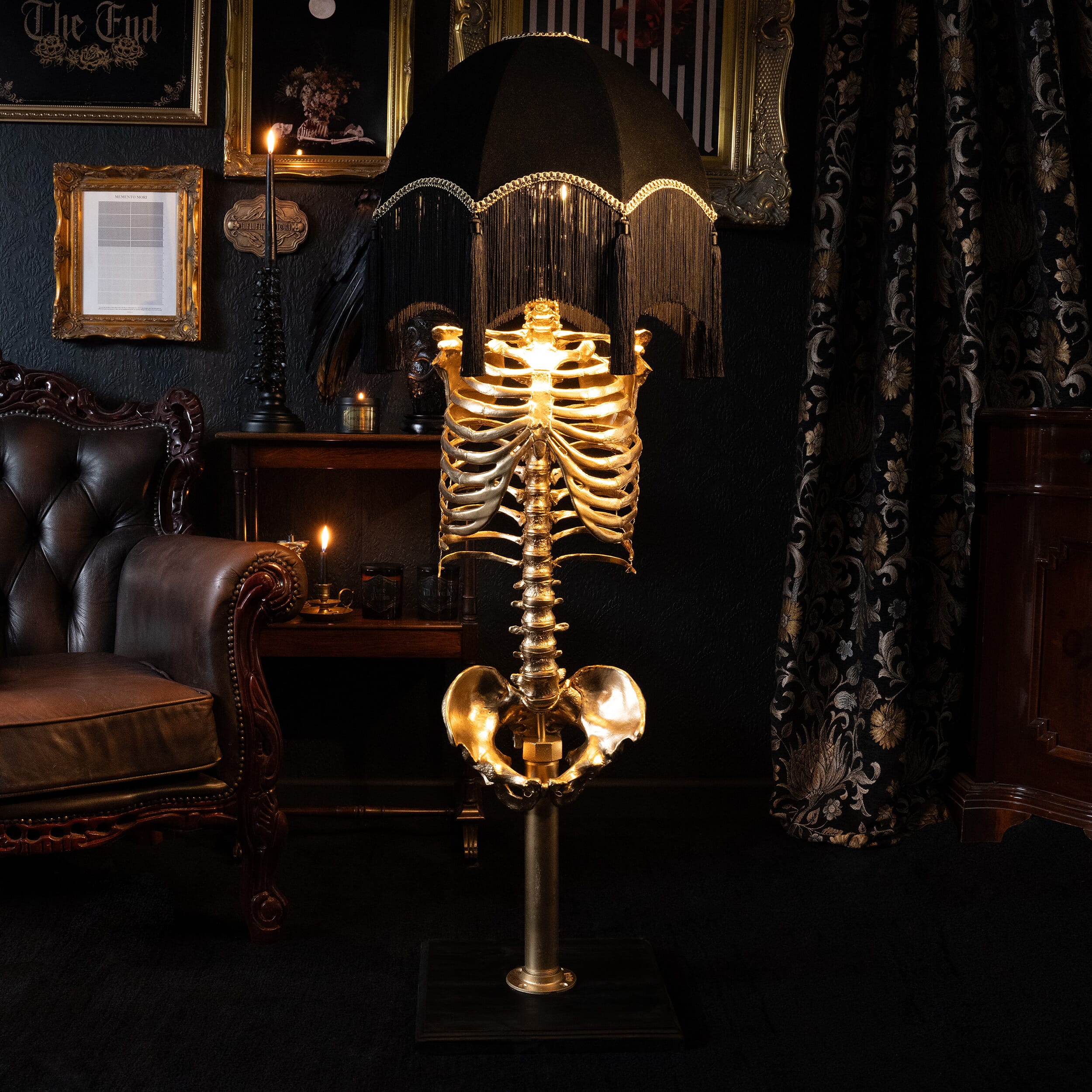 Enid Gold Skeleton Floor Lamp the blackened teeth gothic home decor