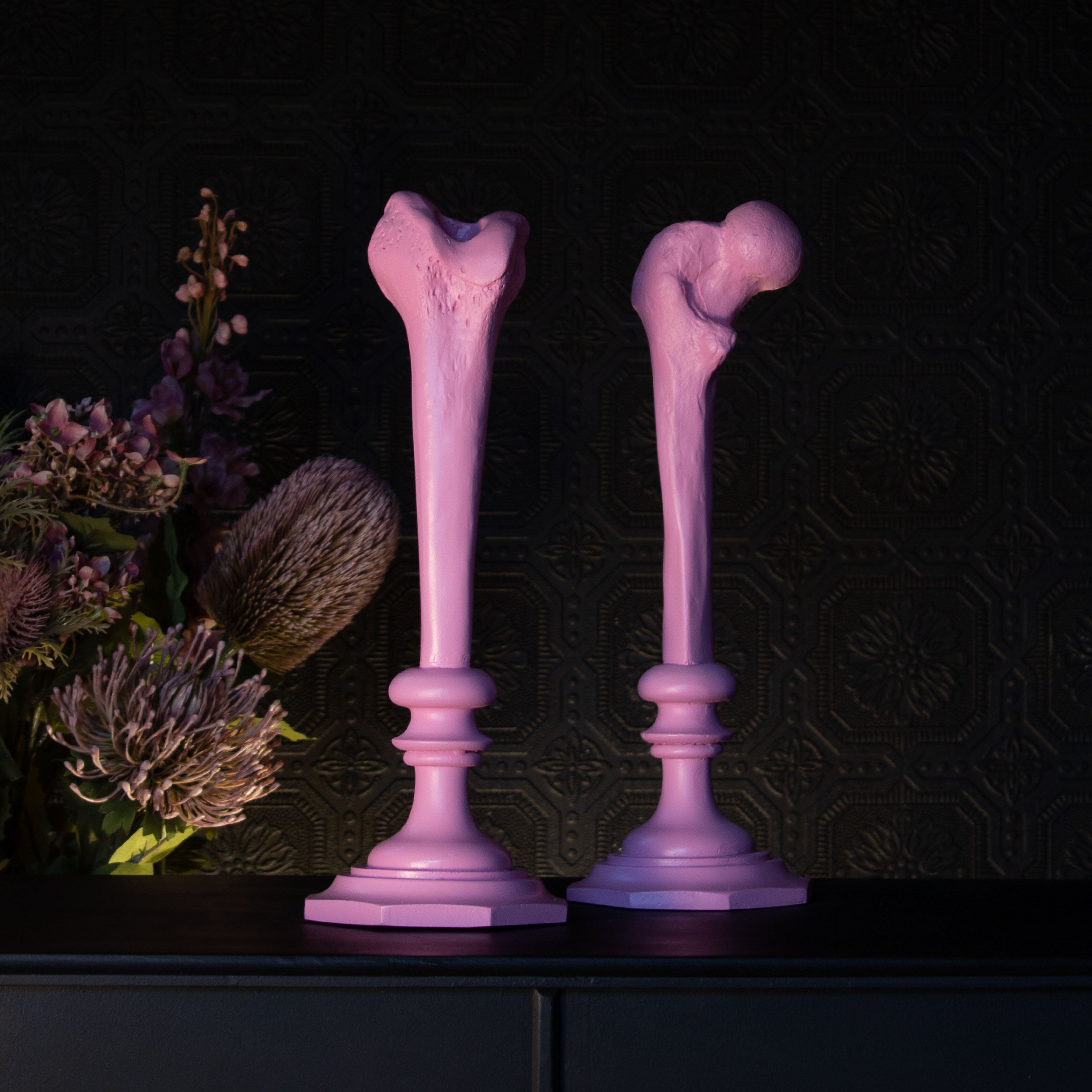 Femur candlestick holder - Bubblegum Pink The Blackened Teeth Gothic Home Decor