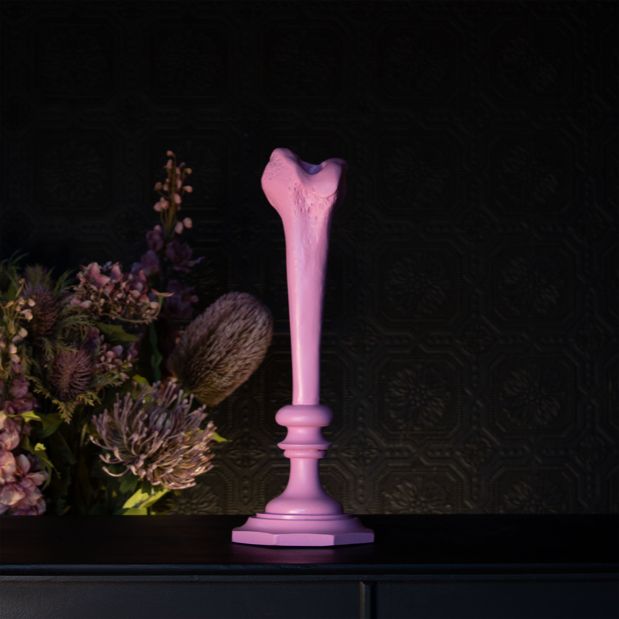 Femur candlestick holder - Bubblegum Pink The Blackened Teeth Gothic Home Decor
