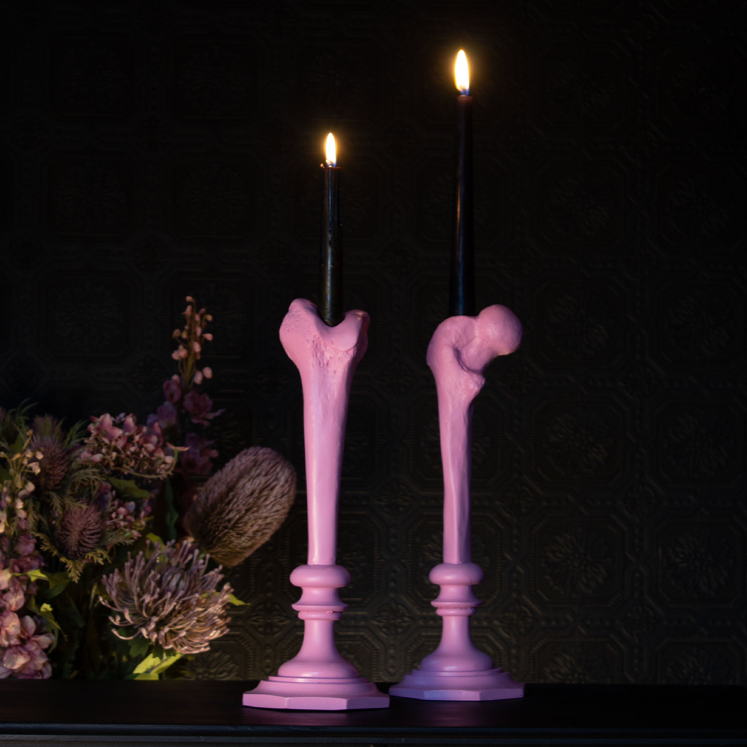 Femur candlestick holder - Bubblegum Pink The Blackened Teeth Gothic Home Decor