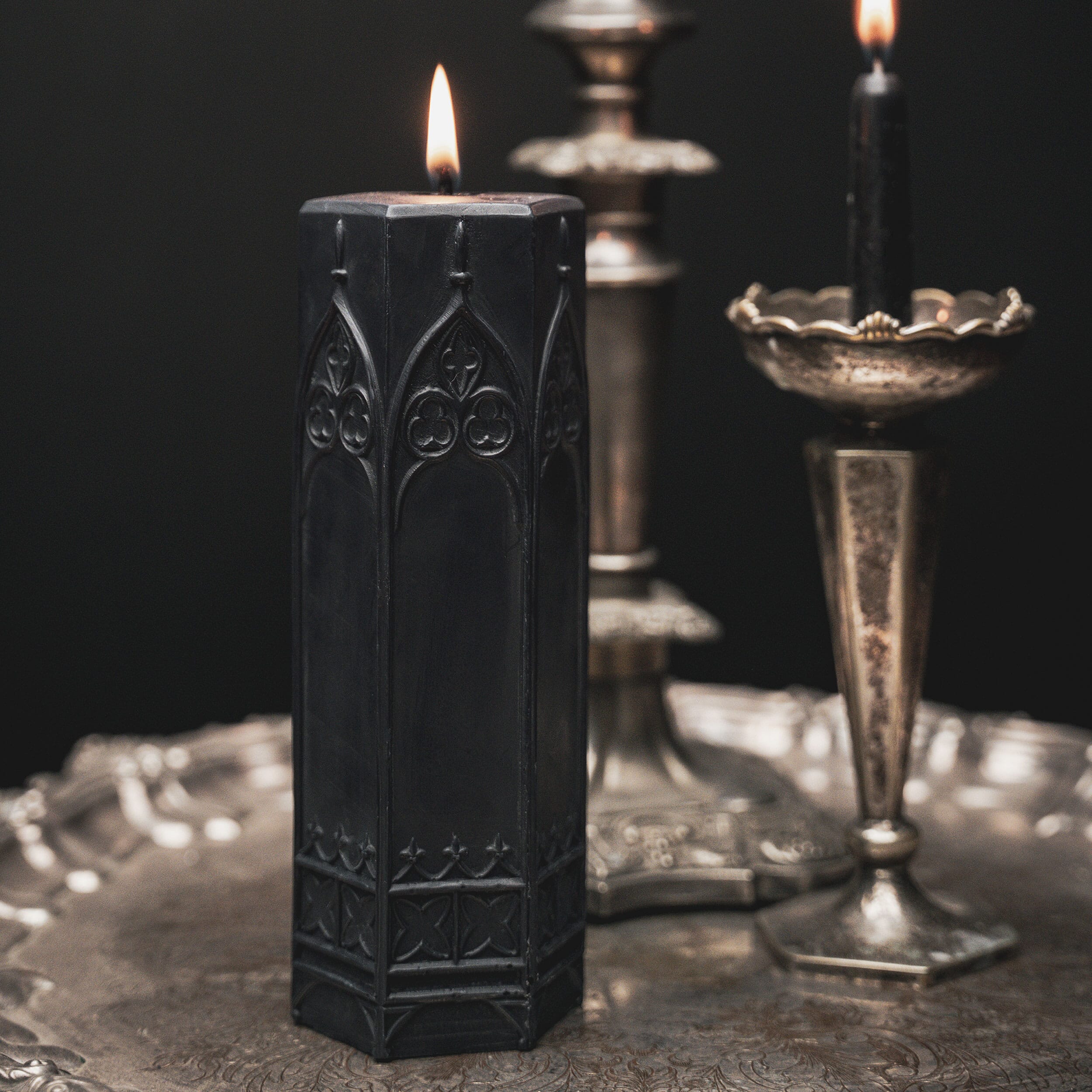 gothic cathedral pillar candle gothic candle the blackened teeth gothic homeware gothic home decor