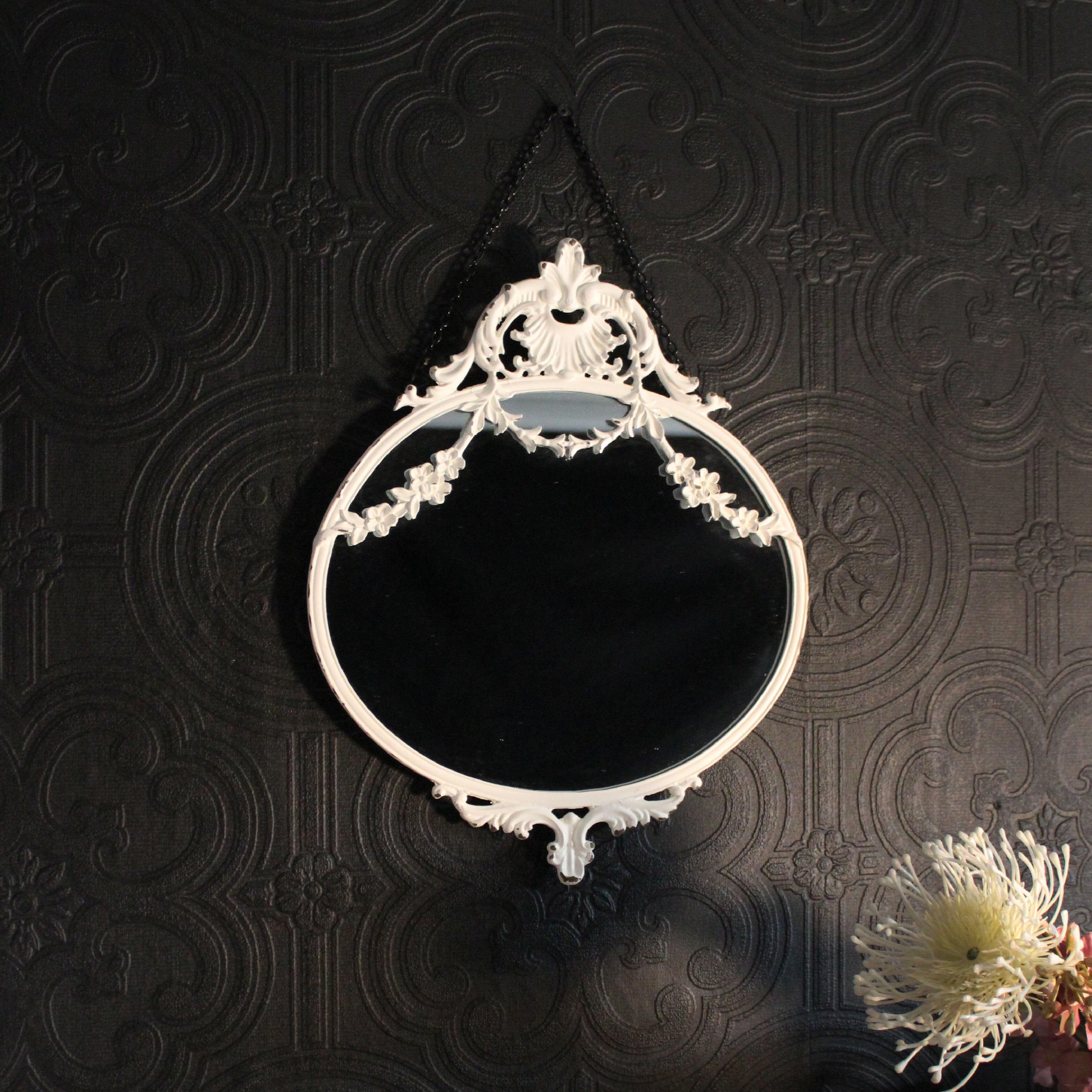 White Oval Baroque Mirror by The Blackened Teeth 
