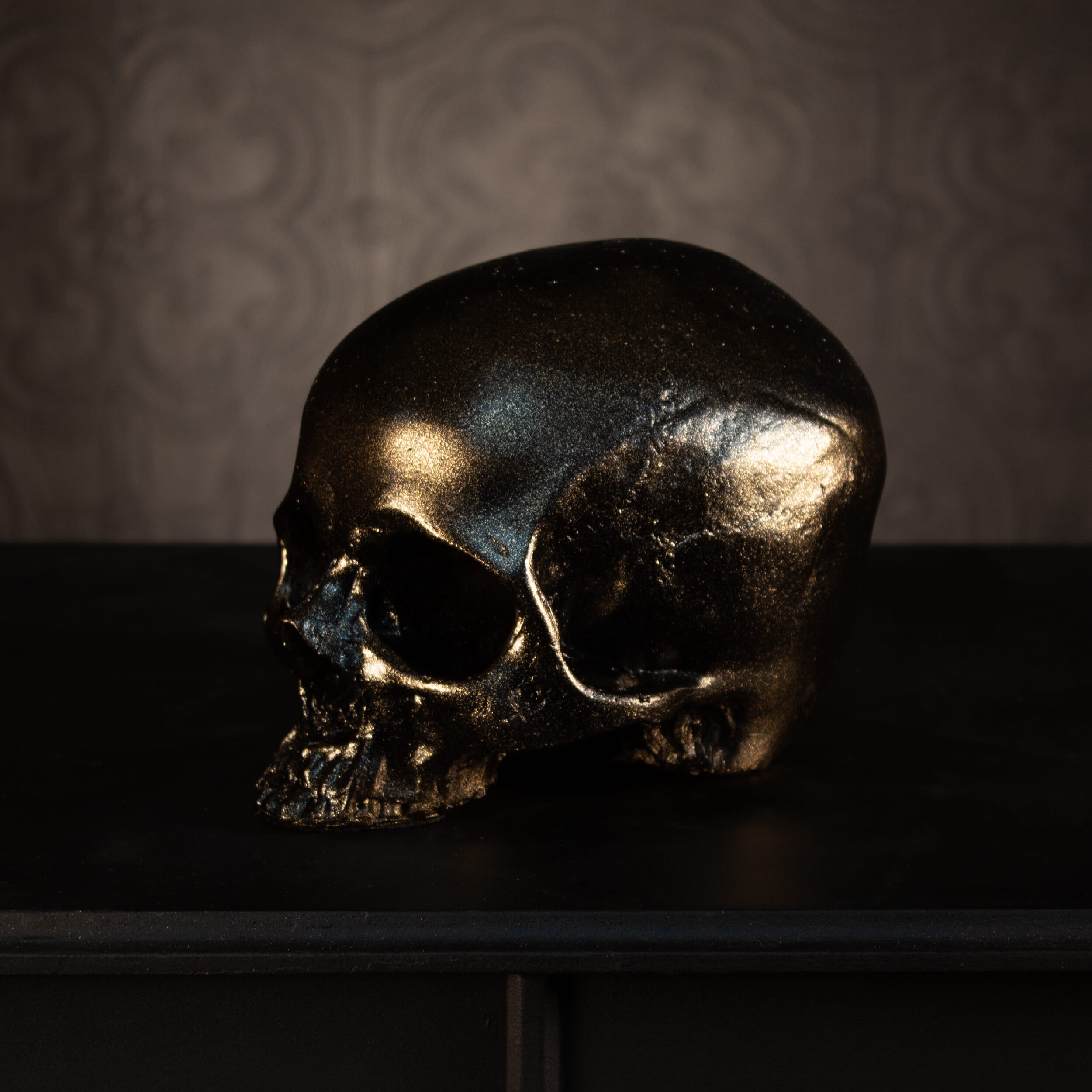 Replica Human Skull Ornament - Blackened Gold