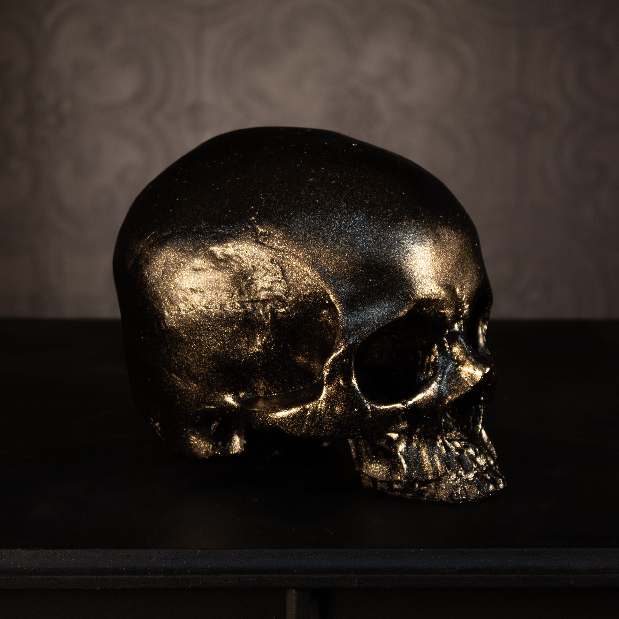 Replica Human Skull Ornament - Blackened Gold