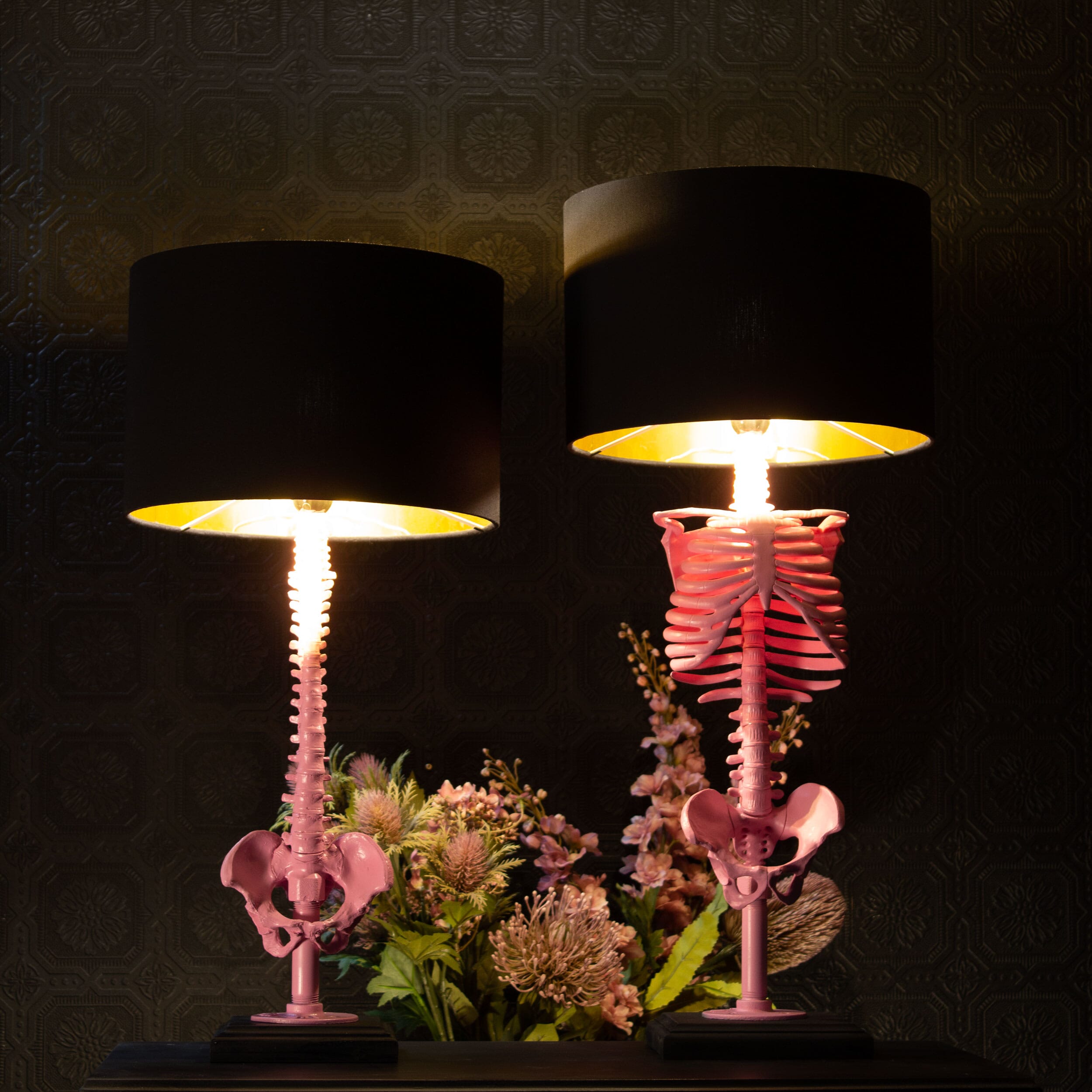 The Skeleton Table Lamp in Pink by The Blackened Teeth Gothic Home Decor
