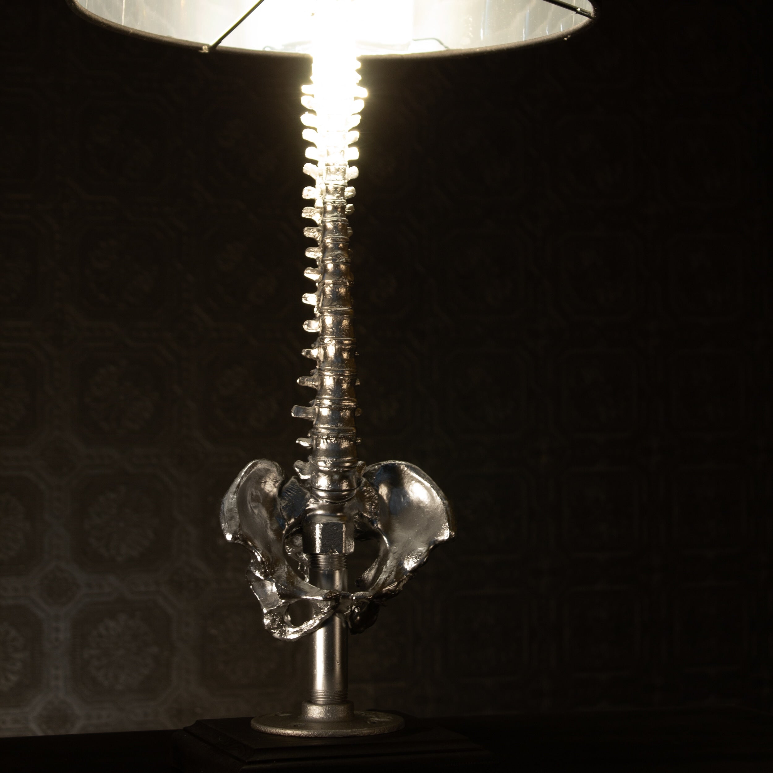 The Spine Table Lamp - Silver Edition by the Blackened Teeth Gothic Home Decor