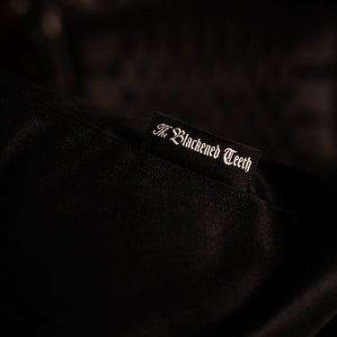 Memento Mori black velvet embroidered cushion By the Blackened Teeth gothic home decor textiles collection