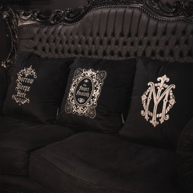 In Memory Of Velvet Cushion by The Blackened Teeth Gothic Home Decor Textiles Collection