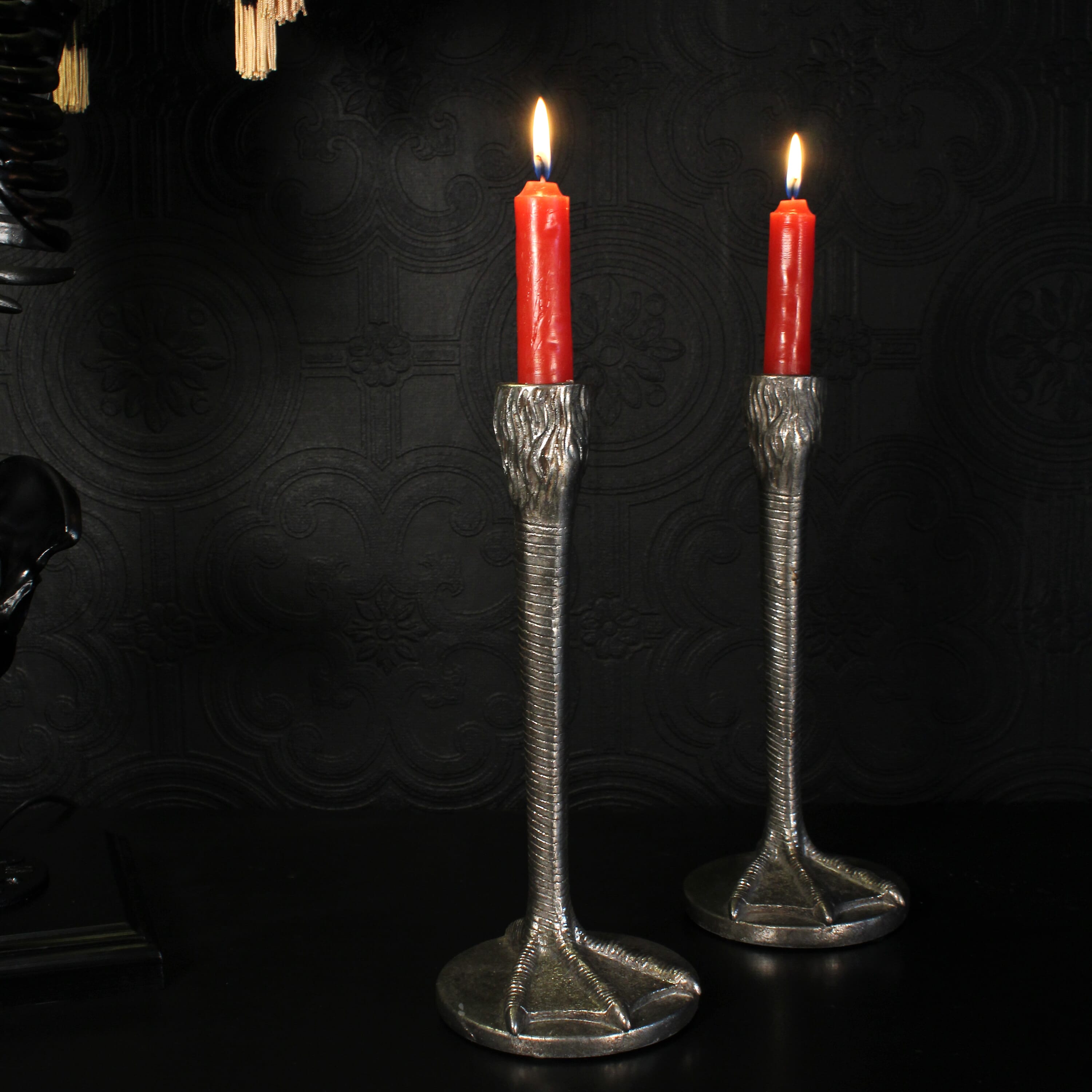 Antique Silver Bird Leg Candle Holders