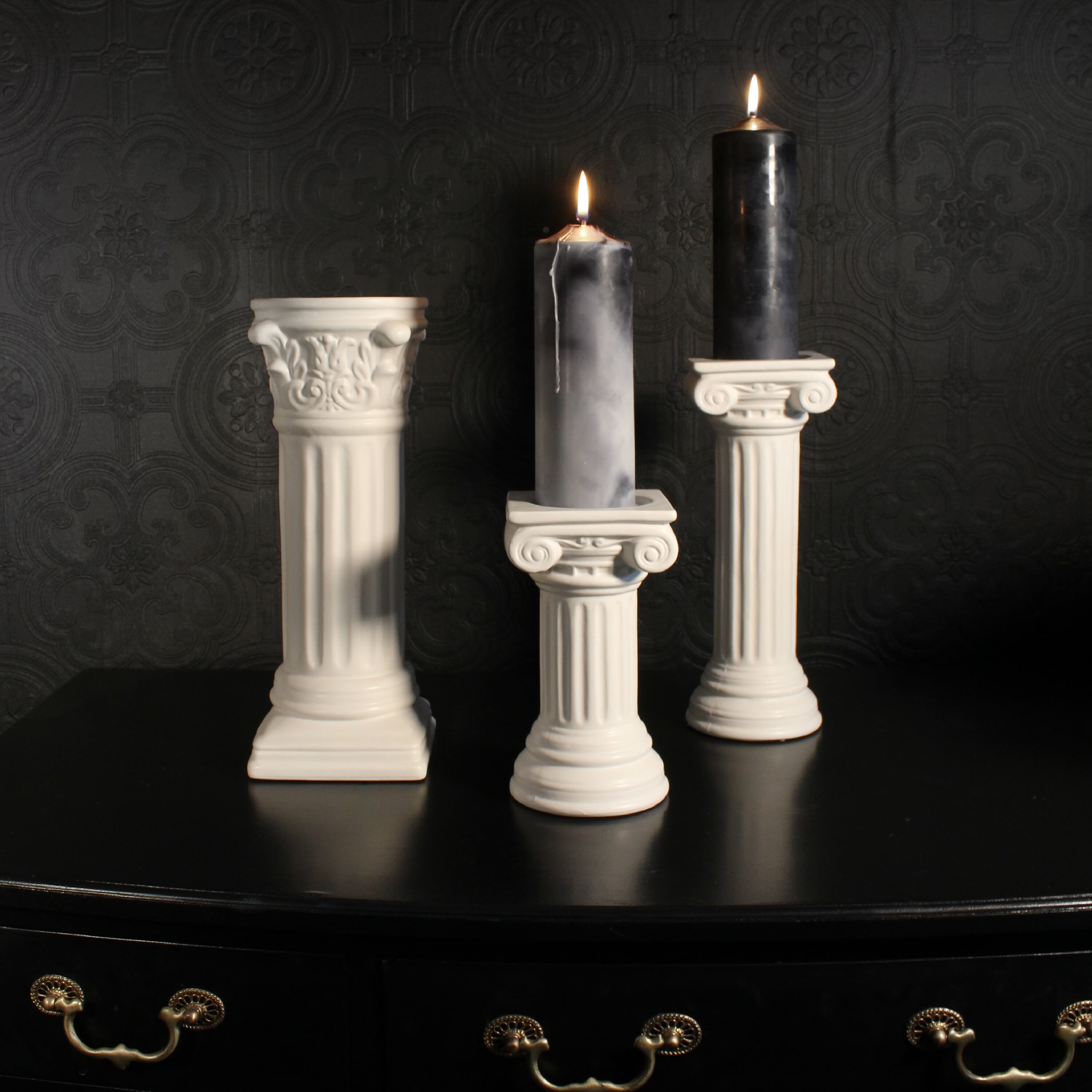 LARGE WHITE VASE COLUMN THE BLACKENED TEETH THE BLACKENED ABODE