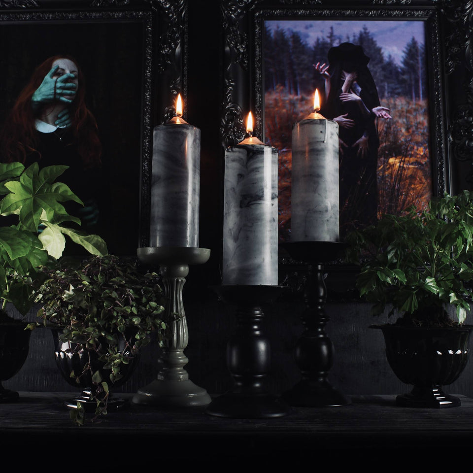 Gravestone Grey Pillar Candle The Blackened Teeth Ltd